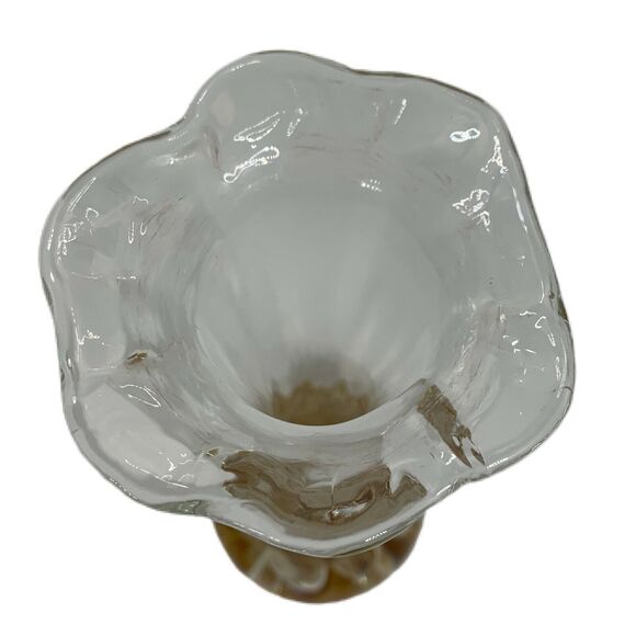 Signed Joe St Clair Bud Vase Glass Controlled Bubble Tan Floral Paperweight Vtg - Picture 3 of 5